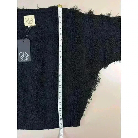 Chaser Women’s Feather Fringe Knit Sweater Size Medium Black NWT Whimsical Goth - Picture 7 of 9
